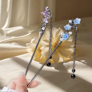 Flower Hairpin, Gift, Glazed Wood Hair Stick, Vintage Flower Hairpin, Hanfu Tassel Hair Forks, Wedding Hair Accessories