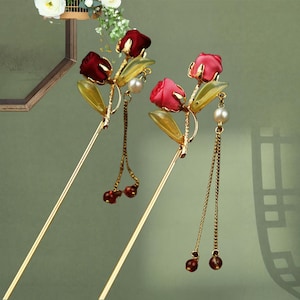 Rose Hairpin,Suzuran Flower Shake Hairpin,Hair Clip And Headband,Gift,Hanfu Tassel Hair Forks,Wedding Hair Accessories,Cheongsam Accessories