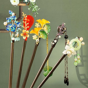 Ebony Classic Hairpin,Hair Clip And Headband,Gift,Hanfu Tassel Hair Forks,Wedding Hair Accessories,Vintage Flower Hairpin