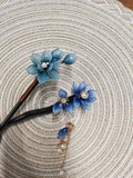 Magnolia Flower Hairpin, Gift, Blue Glazed Wood Hair Stick, Vintage Flower Hairpin, Hanfu Tassel Hair Forks, Wedding Hair Accessories