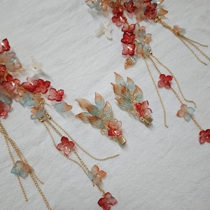 Christmas Gifts, Red Flower Hairpin, Blue Glazed Wood Hair Stick, Vintage Flower Hairpin, Hanfu Tassel Hair Forks, Wedding Hair Accessories