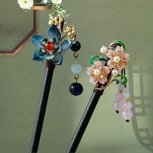 Ebony Hairpin,Suzuran Flower Tassel Hairpin,Gift,Hanfu Tassel Hair Forks,Wedding Hair Accessories,tasseled hairpin,Flower Wooden Hair Plate