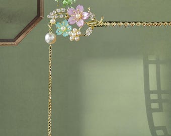 Gold Flower Hair Comb,Lily of the valley Brass Hair Pin,Elegant Handmade Pearl Lily Hair Stick,Wedding Hair Accessories, Flower Girl