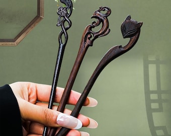 Vintage Ebony Hairpin,Hair Clip And Headband,Gift,Hanfu Tassel Hair Forks,Wedding Hair Accessories,Vintage Flower Hairpin