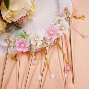 Pink Hair Stick,Hanfu Tassel Hair Forks,Flower Hairpin,Lily Of The Valley Hairpin,Silver Hair Clip,Wedding Hair Accessories