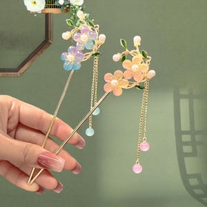 Ancient StyleFlower Pearl Tassel Hairpin,Hanfu Tassel Hair Forks,Wedding Hair Accessories,Cheongsam Hair Plate Headdress,Flower Hairpin
