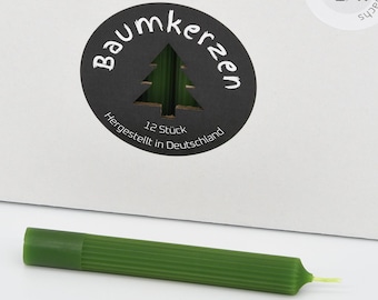 Premium Christmas tree candles, 12 pieces, made from 100% beeswax, colored, grooved, embossed.