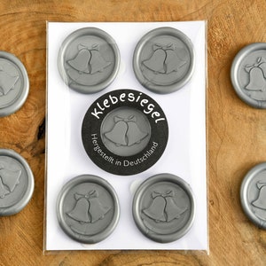 Klebesiegel weihnachtlich Glocken Motiv Dekoration für Briefe Geschenke Karten u.v.m. Siegel selbstklebend silber Optik wie Wachssiegel