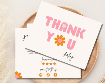 Printable Thank You Card, Retro Daisy Insert Card, Editable Thank You Note, Thank You For Your Purchase, Customer Care Card, Groovy 70's