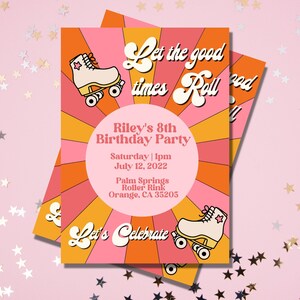 70er Jahre Retro Geburtstagsparty Invite Vorlage, Rollschuhe Retro Party, Hippie 70er Geburtstag, Instant Download, druckbare Geburtstagsvorlage