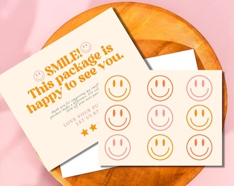 Smiley Face Thank You Printable Card, Thank You For Your Purchase Insert, Happy Face, Retro Groovy Business Card, Thank You Note Template