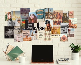 Western Wall Collage Art, 30 Digital Art Print, Printable Wall Decor, Cowgirl Wall Art, Wild West, Dorm Decor, Wall Collage Kit