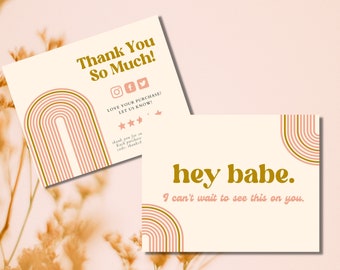 Printable Thank You Card, Boho Rainbow Card, Thanks For Your Purchase, Small Business Card, Cute Packing
