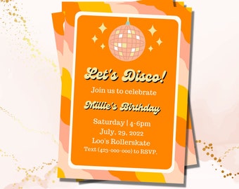 Let's Disco Birthday Party Invite, Editable Retro Groovy Party Invitation, Hippy Party Invite, Birthday Invite Template, 70's Disco, Canva