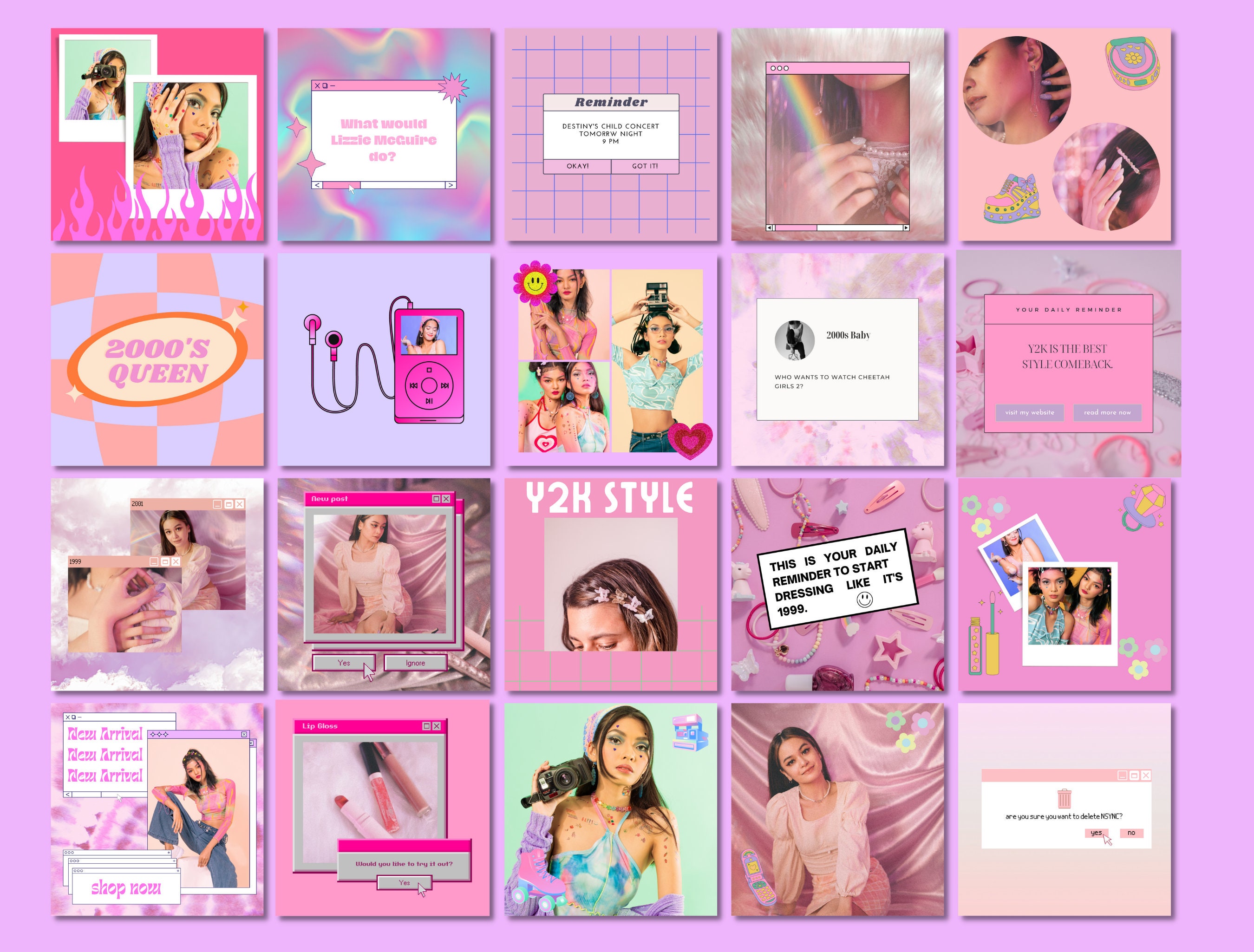 Pink Y2K Aesthetic Fashion Instagram Pack Graphics - YouWorkForThem