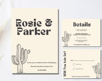 Cactus Wedding Invite Template Download, Desert Wedding Bundle, Bohemian Wedding Invitation Printable Set, DIY Wedding Cards, Minimalist