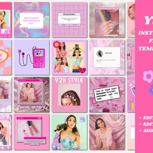 Y2K Inspired Instagram Posts, 2000's Instagram Aesthetic, Pink IG Posts, Canva Template