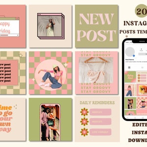 Pink Green Instagram Posts, Editable Social Media Templates,  Instagram Theme, Cohesive Feed, Blogger Posts, Branding, Engagement Boost