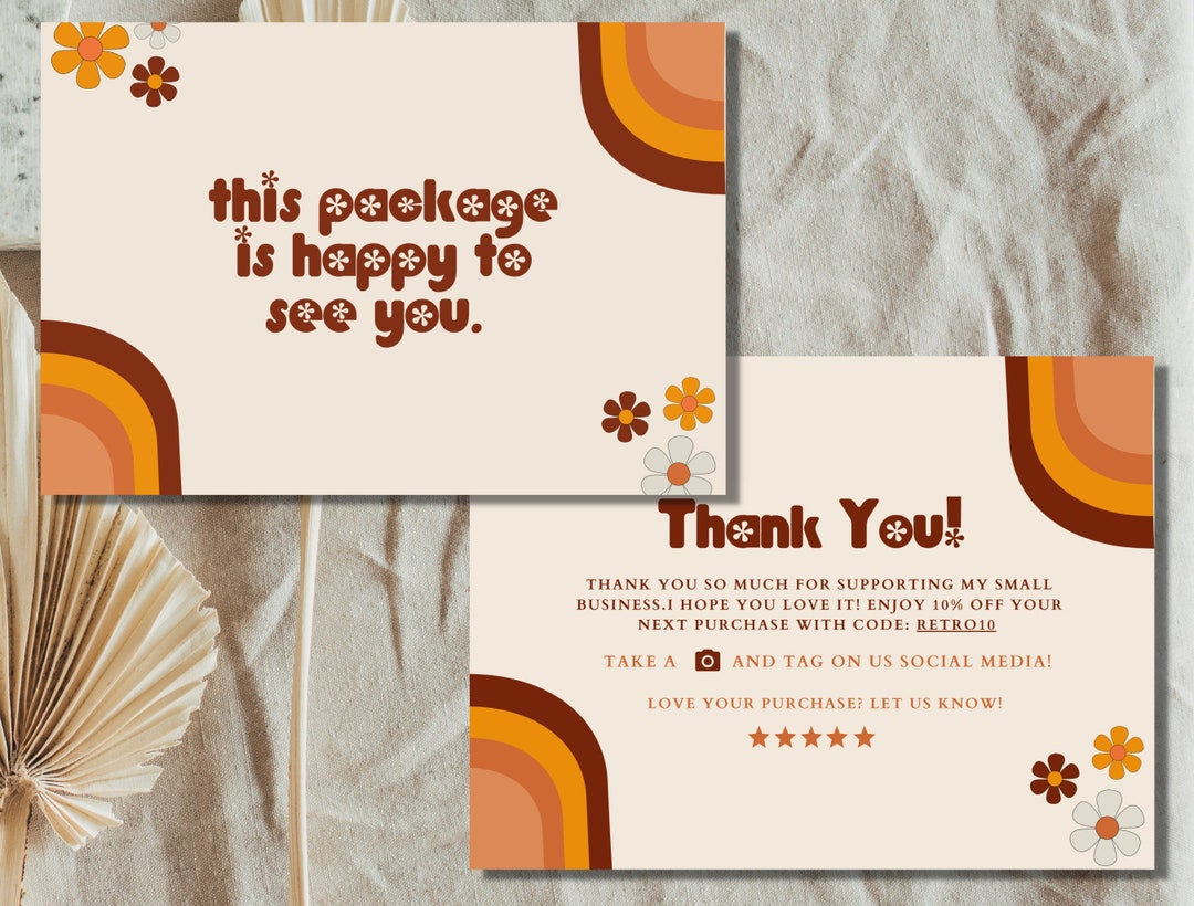 Thank You Card Editable Template, Retro Business Card, Customizable ...