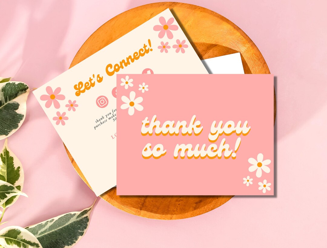 Thank You Card Insert, Pink Business Card, Printable Thank You Card