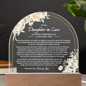 Daughter in Law Gift from Mother in Law, Bride gift from In Laws, Daughter in Law Wedding Gift, To Our Daughter in Law on Wedding Keepsake