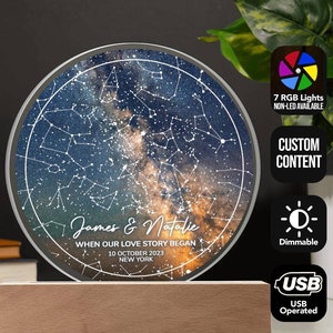 Carte des étoiles par date, carte des étoiles personnalisée, cadeau de la carte des étoiles, veilleuse de la carte des étoiles, carte des étoiles personnalisée anniversaire, cadeau de la Saint-Valentin Noël