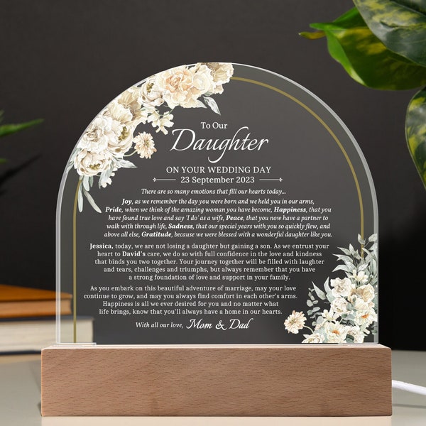 Personalized Wedding Gift for Daughter Gift from Parents Plaque Wedding Gift from Mom Dad To My Daughter on Wedding from Parents of Bride