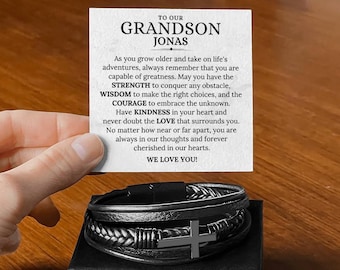 To My Our Grandson Gift Leather Bracelet, Grandson Gift from Grandma Grandpa, Grandparents to Grandson Gift, Grandson Christmas Gift Ideas