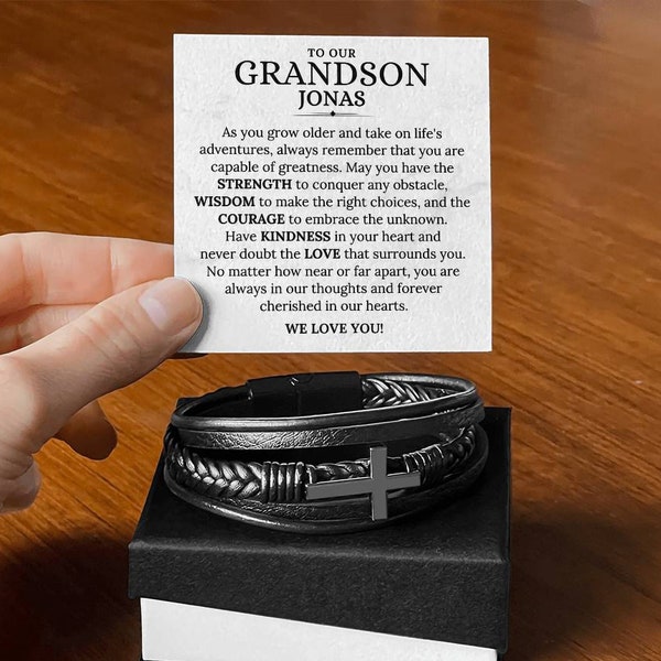 To My Our Grandson Gift Leather Bracelet, Grandson Gift from Grandma Grandpa, Grandparents to Grandson Gift, Grandson Christmas Gift Ideas