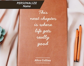 New Beginnings Gift, Personalized Journal Graduation Gift, Retirement Gift for Women, Leather Name Journal Gift for Her, Coworker Leaving