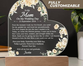 Regalo para la madre del novio Regalo de boda para la mamá del hijo Regalo para la mamá del novio Placa de boda para la mamá Regalo del hijo Novio a la madre