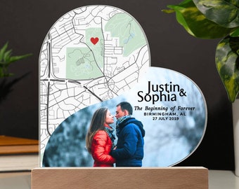 Mapa de "Dónde nos conocimos", placa acrílica "Dónde nos conocimos", mapa de "Dónde empezó todo", regalos de aniversario para él y ella, mapa de ubicación personalizado para la primera cita de pareja