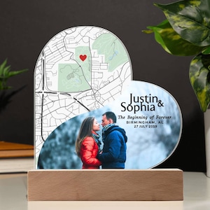 Carte de l'endroit où nous nous sommes rencontrés, plaque acrylique de notre rencontre, carte de l'endroit où tout a commencé, cadeaux d'anniversaire pour lui et elle, carte de localisation personnalisée pour le premier rendez-vous
