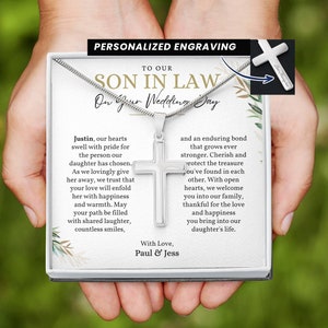 Gift for Son In Law Wedding, Gift for Groom In Laws, To Our Son in Law Gift Wedding Personalized Cross Necklace for Future Son in law Gift