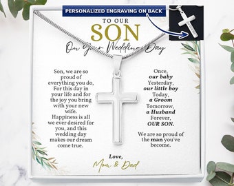 Personalized Gift for Son On His Wedding Day, Engraved Necklace Son Gift for Wedding, Groom Gift from Parents, Wedding Gift to Son keepsake