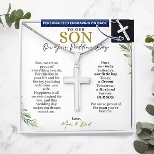 Personalized Gift for Son On His Wedding Day, Engraved Necklace Son Gift for Wedding, Groom Gift from Parents, Wedding Gift to Son keepsake