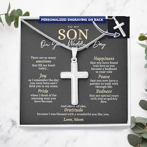 Personalized Gift for Son On His Wedding Day, Engraved Necklace Son Gift for Wedding, Groom Gift from Parents, Wedding Gift to Son keepsake