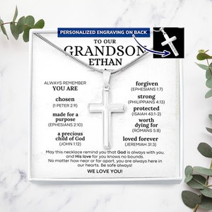 Personalized Gift for Grandson from Grandma Grandpa, Grandson Birthday Gift Ideas Cross Necklace Grandson Christmas Keepsake To Our Grandson
