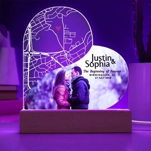 Carte de l'endroit où nous nous sommes rencontrés, plaque acrylique de notre rencontre, carte de l'endroit où tout a commencé, cadeaux d'anniversaire pour lui et elle, carte de localisation personnalisée pour le premier rendez-vous