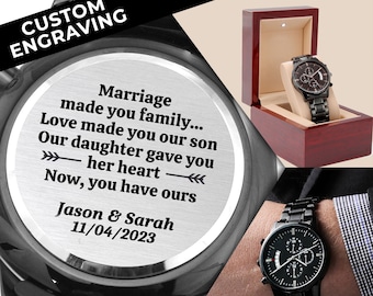 Son In Law Gift from Parents of the Bride, To our Son In Law Wedding Gift Personalized Watch Groom Gift from In Laws Son In Law Gift Idea