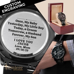 Personalized Watch for Son on His Wedding Day, Custom Gift for Son Wedding Watch Gift for Son from Mom Dad Wedding, Groom gifts from Mom Dad