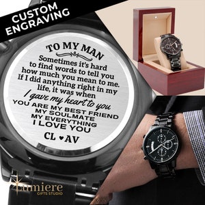 Custom engraved Watch for Boyfriend Husband Sweet message Gift for Anniversary Boyfriend Gifts Personalized Gift for Him Husband Birthday Christmas present for Boyfriend Watch Gift for him