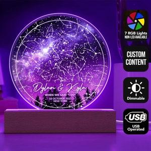 Carte des étoiles par date, carte des étoiles personnalisée, cadeau de la carte des étoiles, veilleuse de la carte des étoiles, carte des étoiles personnalisée anniversaire, cadeau de la Saint-Valentin Noël