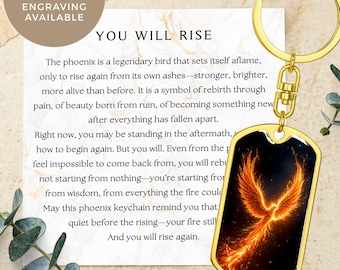 Phoenix Keychain, Phoenix Rising Empowering Jewelry Phoenix Pendant New Beginnings Gift Personalized Gift for Encouragement Recovery Rebirth