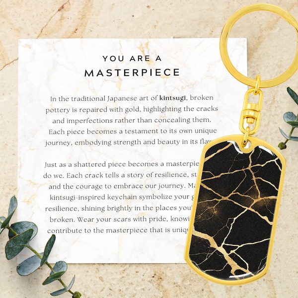 Kintsugi inspired Keychain Encouragement jewelry New Beginnings Gift Kintsugi Art Personalized Engraving Empowering Jewelry Recovery Gift