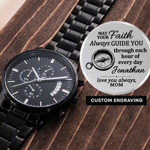 Montre gravée pour fils, cadeau pour fils de maman, cadeau mère à fils, cadeau d&#39;anniversaire de fils, cadeau chrétien, cadeau montre à mon fils personnalisé