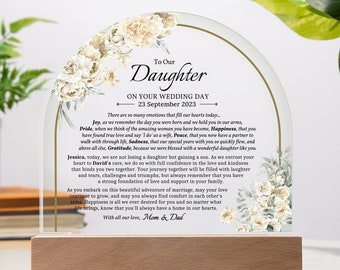 Personalized Wedding Gift for Daughter Gift from Parents Plaque Wedding Gift from Mom Dad To My Daughter on Wedding from Parents of Bride