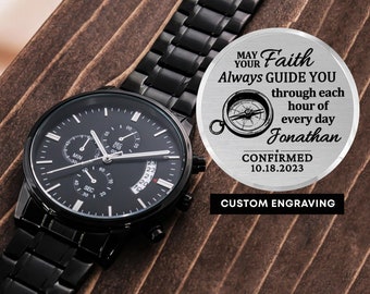 Konfirmation Geschenk für Männer Konfirmation Geschenke für Jungen, Firmung Box Artikel Christian Firmung Geschenk gravierte Uhr für Männer Personalisiert