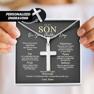 Personalized Gift for Son On His Wedding Day, Engraved Necklace Son Gift for Wedding, Groom Gift from Parents, Wedding Gift to Son Keepsake