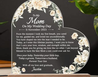 Regalo para la madre del novio Regalo de boda para la mamá del hijo Regalo para la mamá del novio Placa de boda para la mamá Regalo del hijo Novio a la madre
